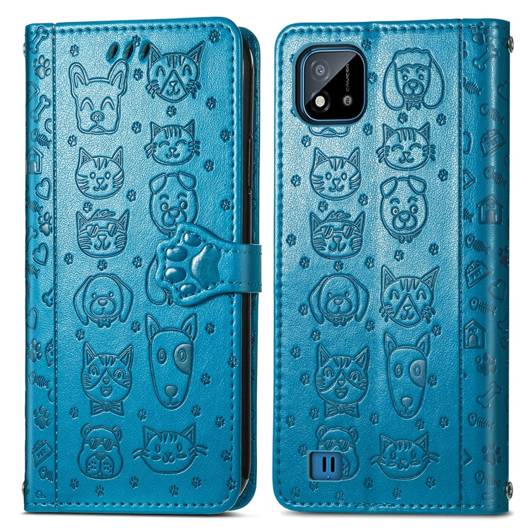 For OPPO Realme C20 Lovely Cat and Dog Embossing Pattern Horizontal Flip Leather Case , with Holder & Card Slots & Wallet & Cartoon Clasp & Lanyard