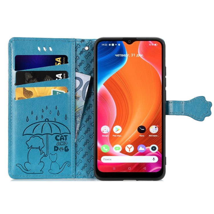 For OPPO Realme C20 Lovely Cat and Dog Embossing Pattern Horizontal Flip Leather Case , with Holder & Card Slots & Wallet & Cartoon Clasp & Lanyard