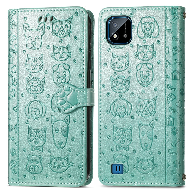 For OPPO Realme C20 Lovely Cat and Dog Embossing Pattern Horizontal Flip Leather Case , with Holder & Card Slots & Wallet & Cartoon Clasp & Lanyard