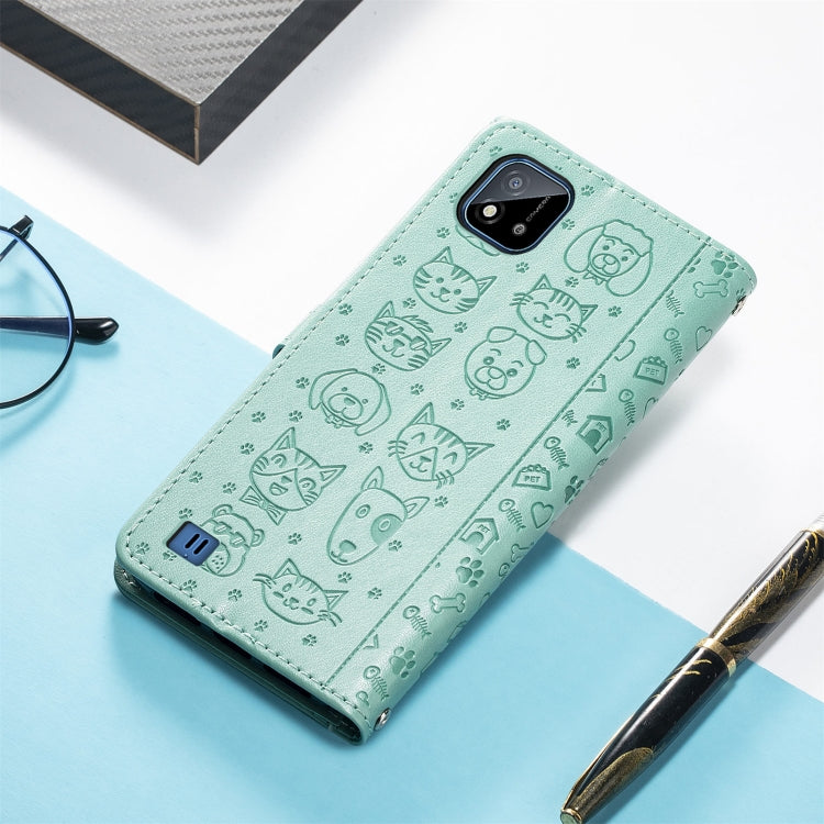 For OPPO Realme C20 Lovely Cat and Dog Embossing Pattern Horizontal Flip Leather Case , with Holder & Card Slots & Wallet & Cartoon Clasp & Lanyard