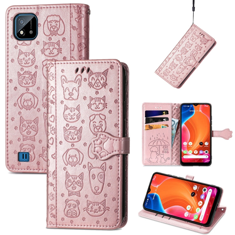 For OPPO Realme C20 Lovely Cat and Dog Embossing Pattern Horizontal Flip Leather Case , with Holder & Card Slots & Wallet & Cartoon Clasp & Lanyard