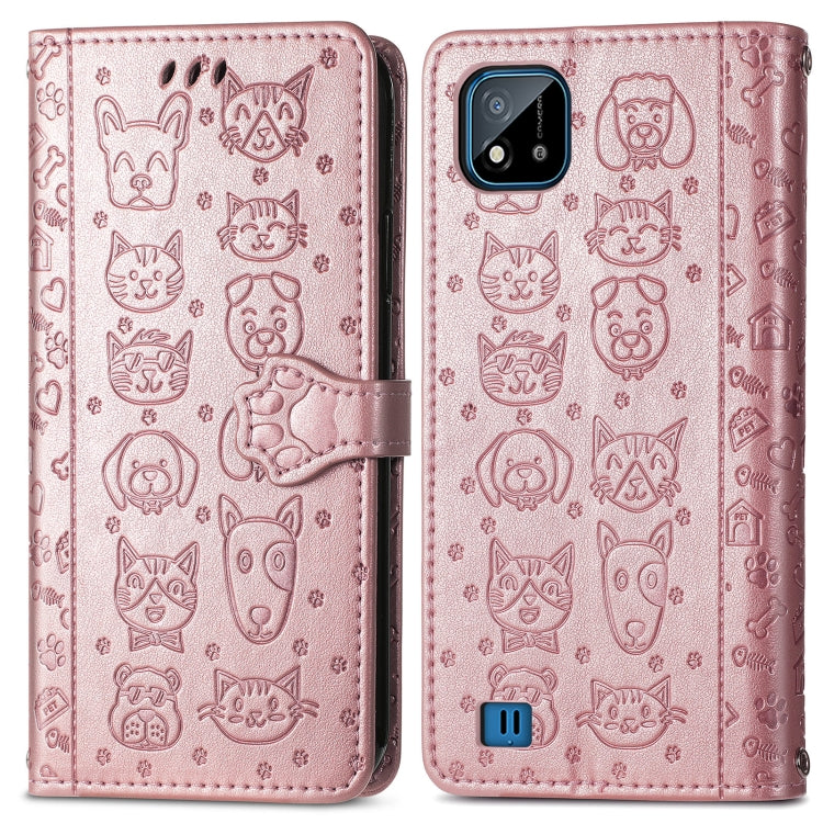 For OPPO Realme C20 Lovely Cat and Dog Embossing Pattern Horizontal Flip Leather Case , with Holder & Card Slots & Wallet & Cartoon Clasp & Lanyard