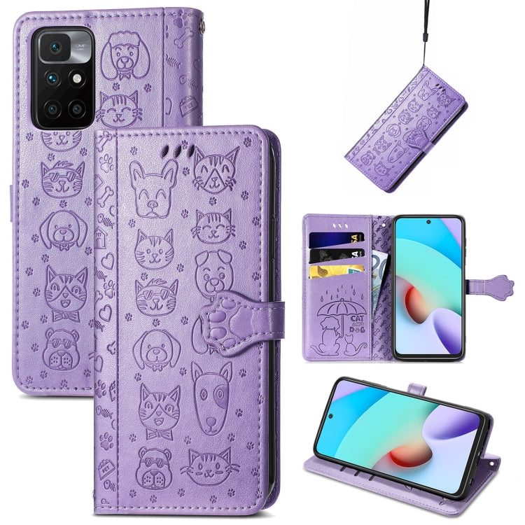 For Xiaomi Redmi 10 Lovely Cat and Dog Embossing Pattern Horizontal Flip Leather Case , with Holder & Card Slots & Wallet & Cartoon Clasp & Lanyard