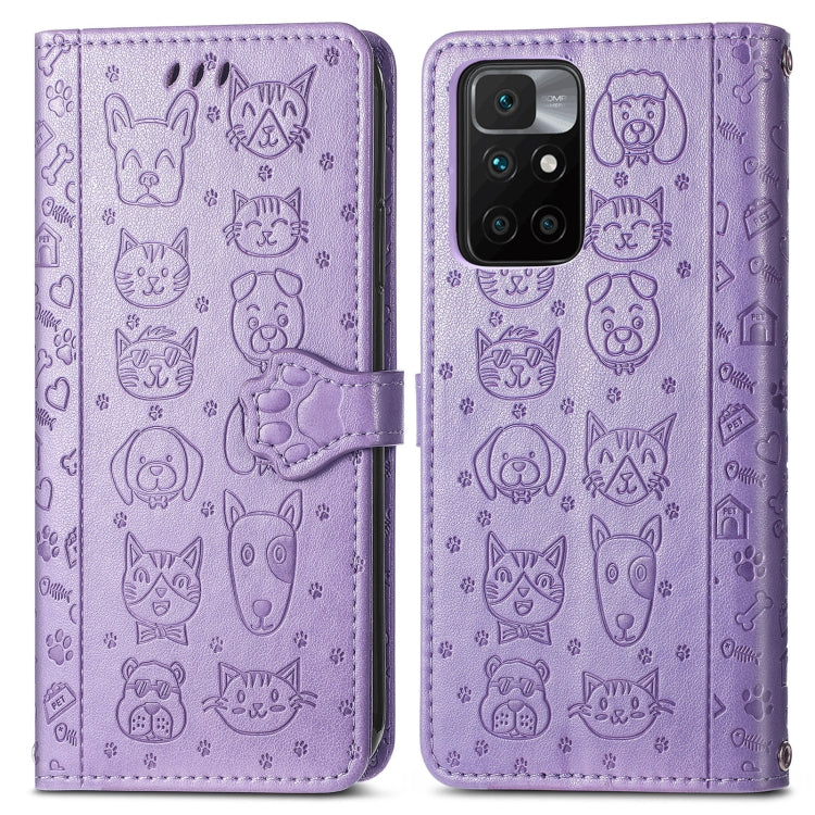 For Xiaomi Redmi 10 Lovely Cat and Dog Embossing Pattern Horizontal Flip Leather Case , with Holder & Card Slots & Wallet & Cartoon Clasp & Lanyard