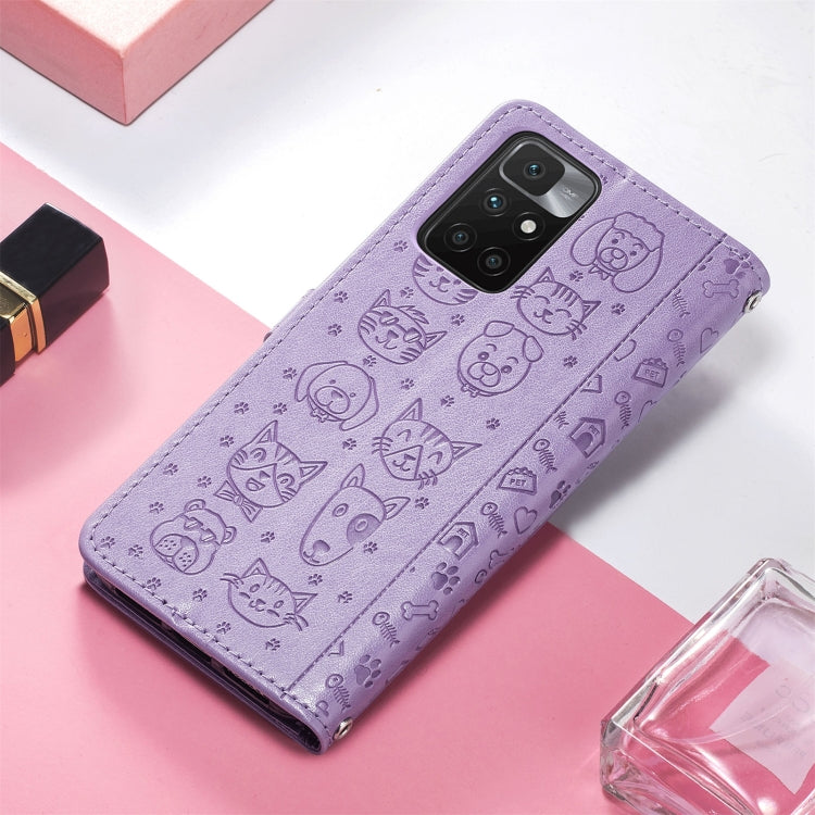 For Xiaomi Redmi 10 Lovely Cat and Dog Embossing Pattern Horizontal Flip Leather Case , with Holder & Card Slots & Wallet & Cartoon Clasp & Lanyard