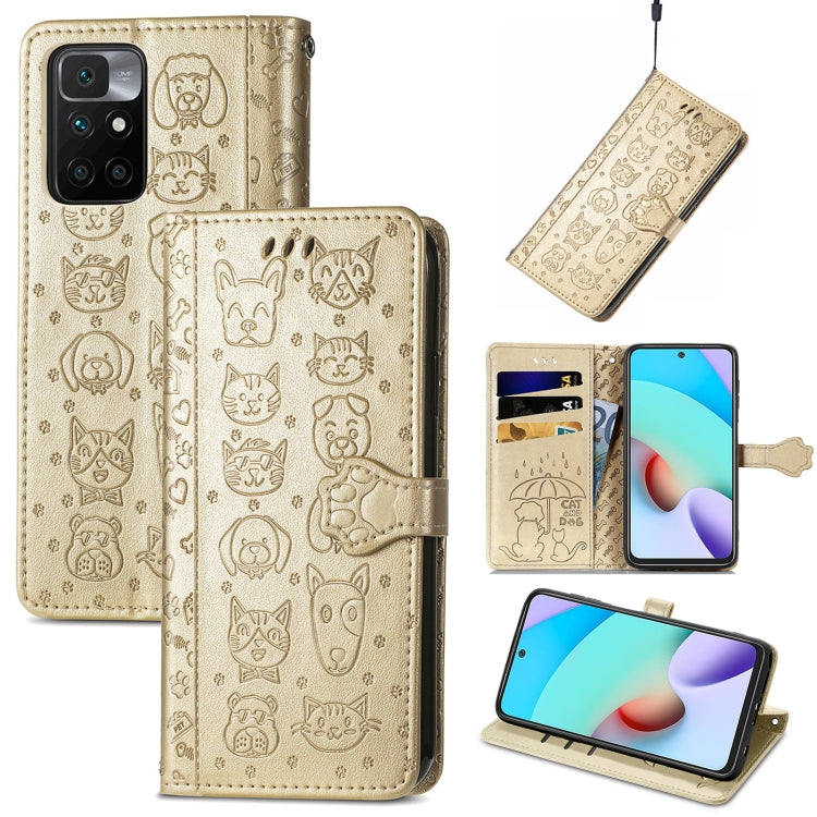 For Xiaomi Redmi 10 Lovely Cat and Dog Embossing Pattern Horizontal Flip Leather Case , with Holder & Card Slots & Wallet & Cartoon Clasp & Lanyard