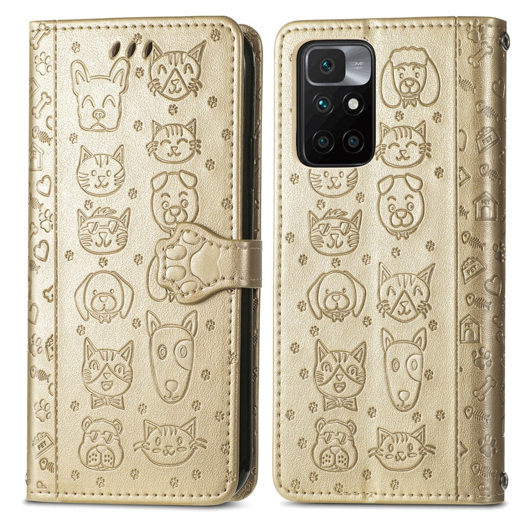 For Xiaomi Redmi 10 Lovely Cat and Dog Embossing Pattern Horizontal Flip Leather Case , with Holder & Card Slots & Wallet & Cartoon Clasp & Lanyard