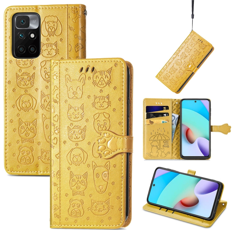 For Xiaomi Redmi 10 Lovely Cat and Dog Embossing Pattern Horizontal Flip Leather Case , with Holder & Card Slots & Wallet & Cartoon Clasp & Lanyard