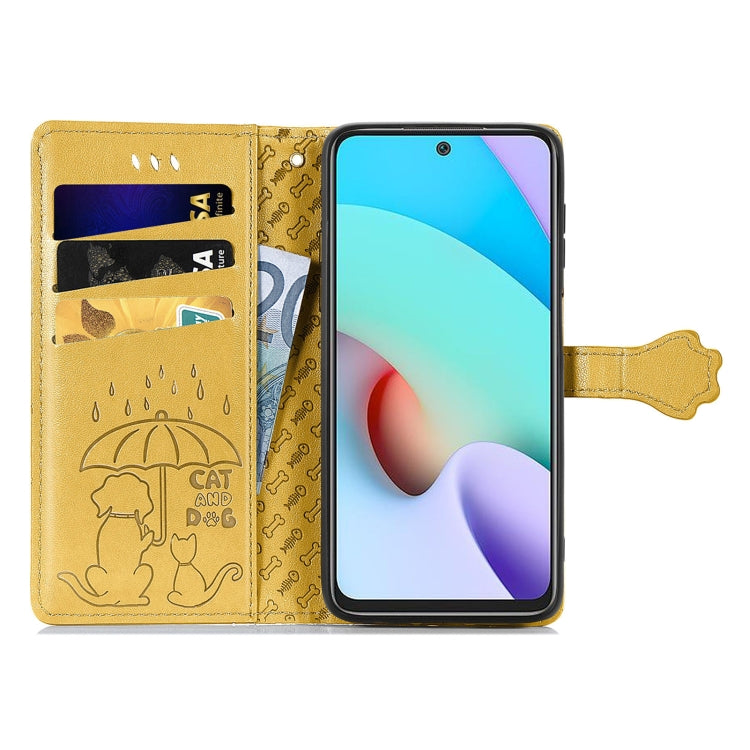 For Xiaomi Redmi 10 Lovely Cat and Dog Embossing Pattern Horizontal Flip Leather Case , with Holder & Card Slots & Wallet & Cartoon Clasp & Lanyard
