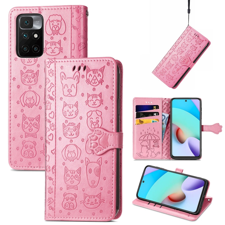 For Xiaomi Redmi 10 Lovely Cat and Dog Embossing Pattern Horizontal Flip Leather Case , with Holder & Card Slots & Wallet & Cartoon Clasp & Lanyard