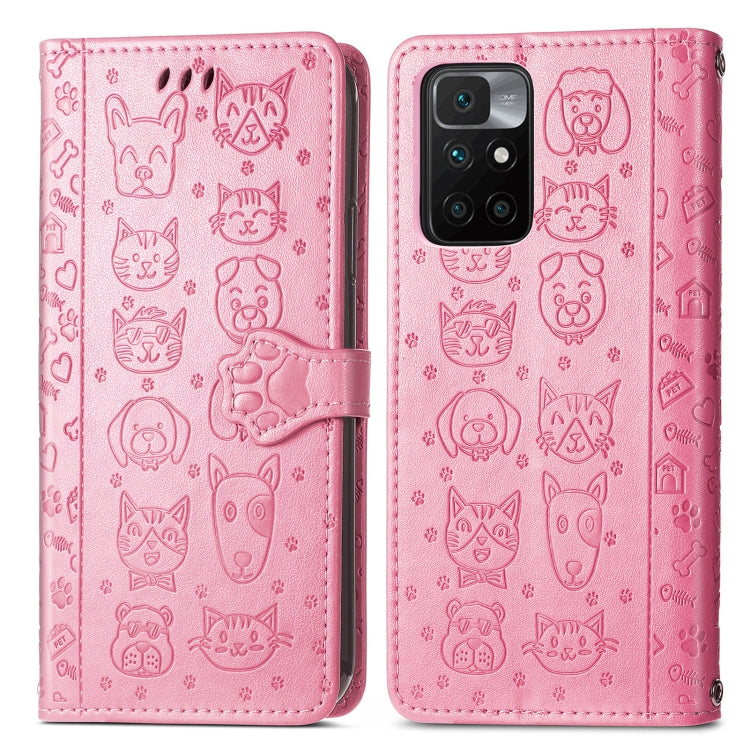 For Xiaomi Redmi 10 Lovely Cat and Dog Embossing Pattern Horizontal Flip Leather Case , with Holder & Card Slots & Wallet & Cartoon Clasp & Lanyard