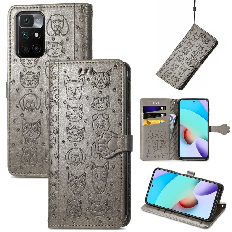 For Xiaomi Redmi 10 Lovely Cat and Dog Embossing Pattern Horizontal Flip Leather Case , with Holder & Card Slots & Wallet & Cartoon Clasp & Lanyard