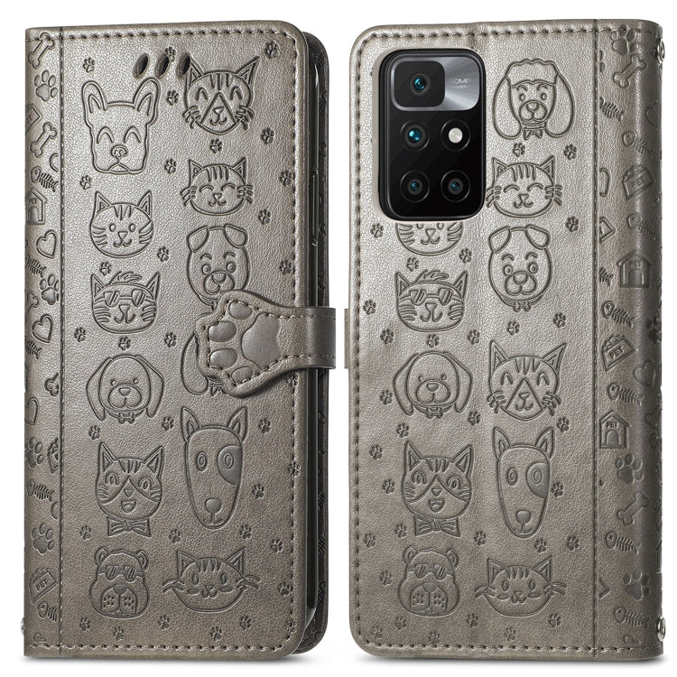 For Xiaomi Redmi 10 Lovely Cat and Dog Embossing Pattern Horizontal Flip Leather Case , with Holder & Card Slots & Wallet & Cartoon Clasp & Lanyard