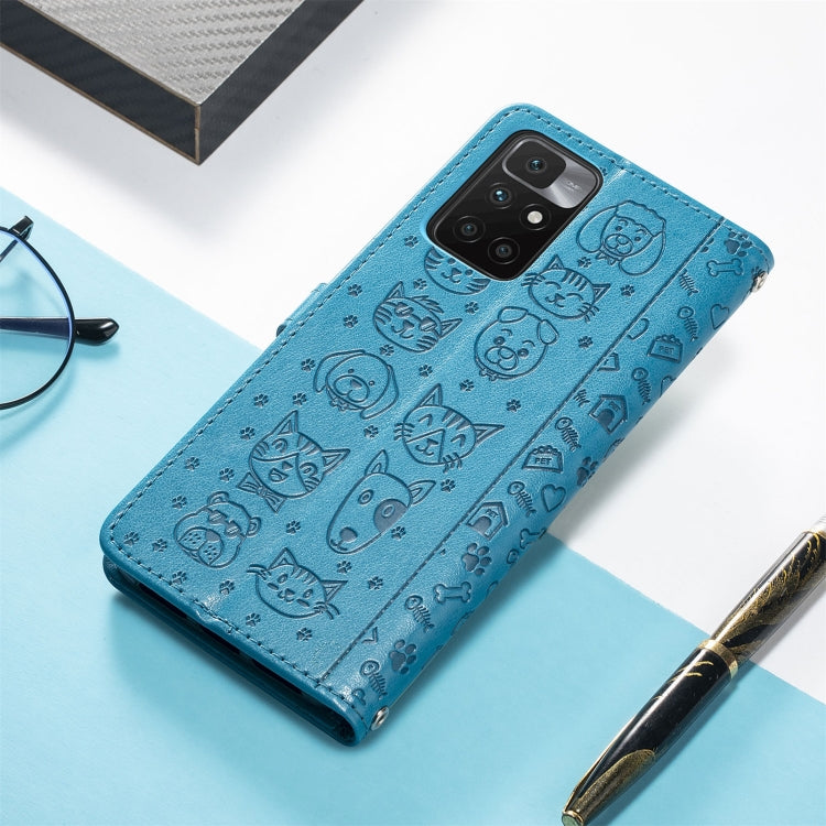 For Xiaomi Redmi 10 Lovely Cat and Dog Embossing Pattern Horizontal Flip Leather Case , with Holder & Card Slots & Wallet & Cartoon Clasp & Lanyard
