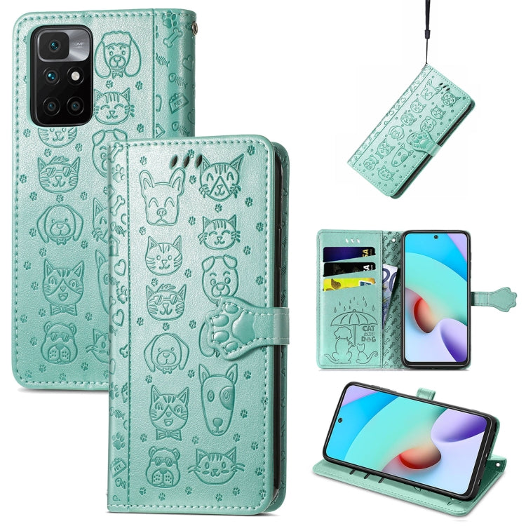 For Xiaomi Redmi 10 Lovely Cat and Dog Embossing Pattern Horizontal Flip Leather Case , with Holder & Card Slots & Wallet & Cartoon Clasp & Lanyard