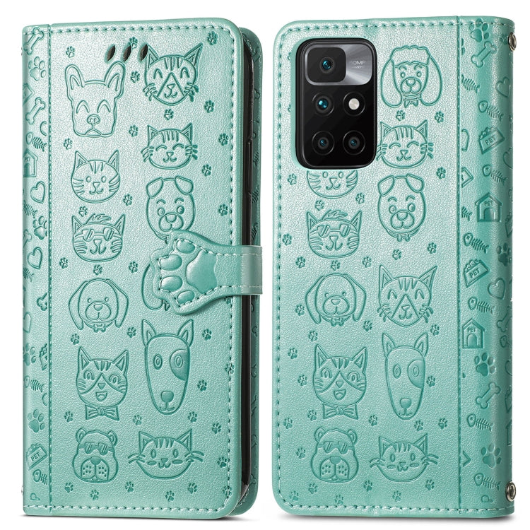 For Xiaomi Redmi 10 Lovely Cat and Dog Embossing Pattern Horizontal Flip Leather Case , with Holder & Card Slots & Wallet & Cartoon Clasp & Lanyard