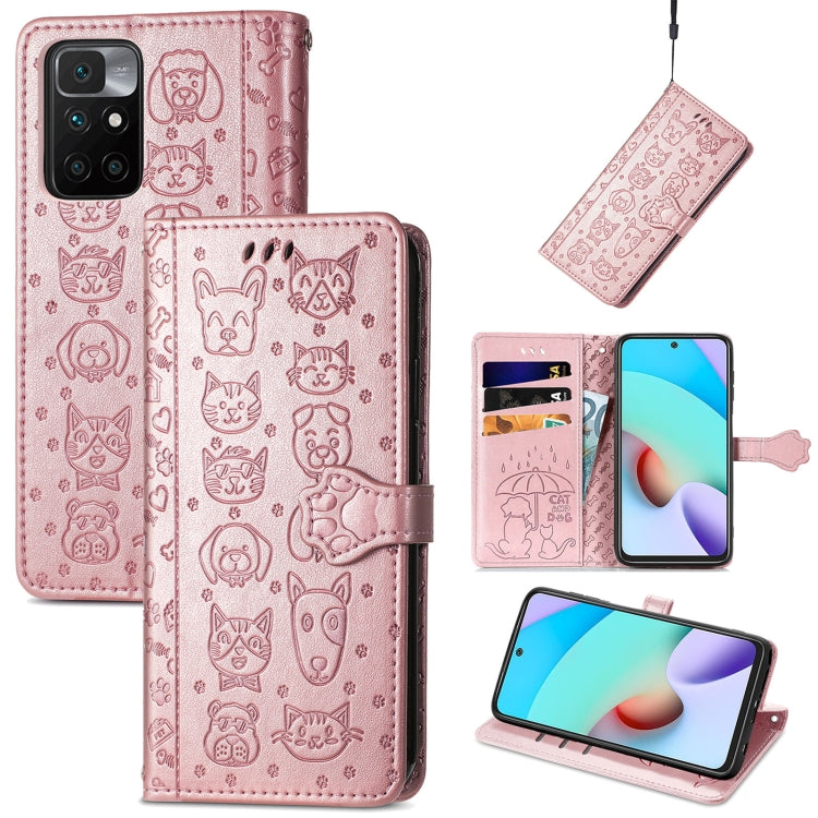 For Xiaomi Redmi 10 Lovely Cat and Dog Embossing Pattern Horizontal Flip Leather Case , with Holder & Card Slots & Wallet & Cartoon Clasp & Lanyard