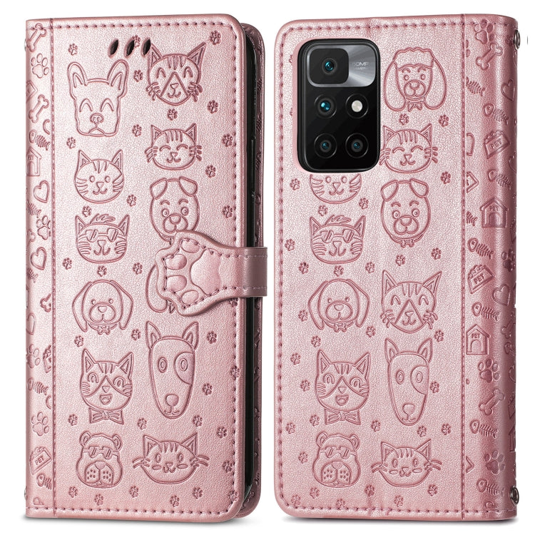 For Xiaomi Redmi 10 Lovely Cat and Dog Embossing Pattern Horizontal Flip Leather Case , with Holder & Card Slots & Wallet & Cartoon Clasp & Lanyard