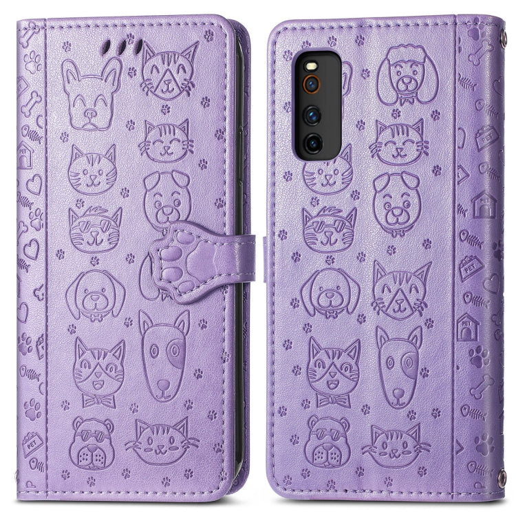 For Vivo iQOO Neo3 Lovely Cat and Dog Embossing Pattern Horizontal Flip Leather Case , with Holder & Card Slots & Wallet & Cartoon Clasp & Lanyard