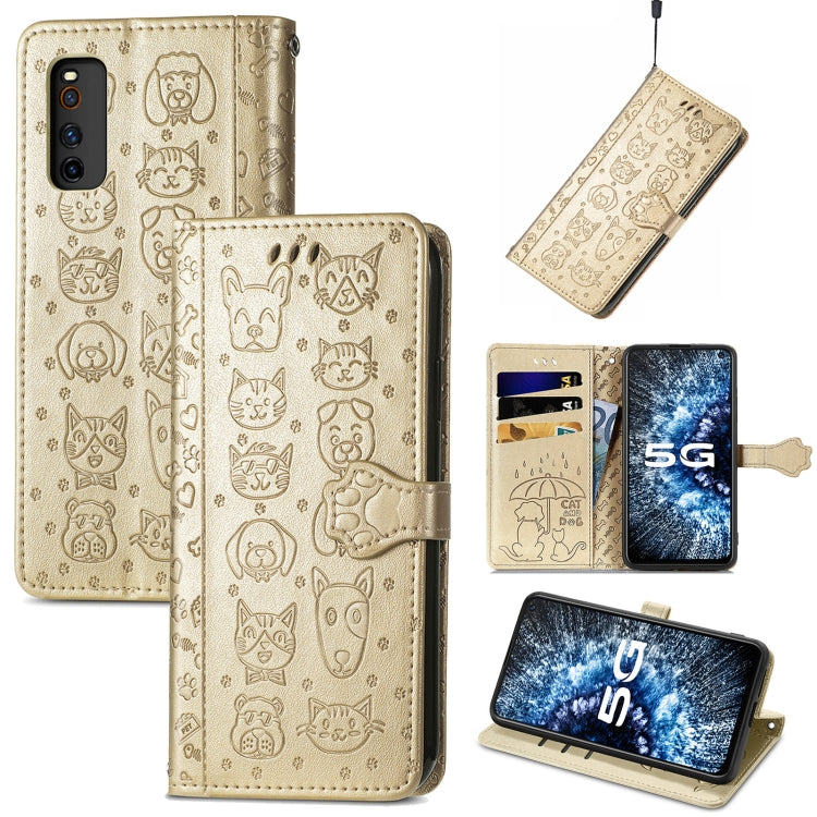 For Vivo iQOO Neo3 Lovely Cat and Dog Embossing Pattern Horizontal Flip Leather Case , with Holder & Card Slots & Wallet & Cartoon Clasp & Lanyard