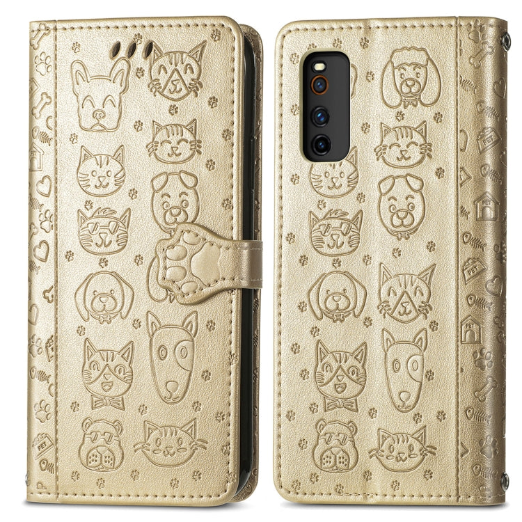 For Vivo iQOO Neo3 Lovely Cat and Dog Embossing Pattern Horizontal Flip Leather Case , with Holder & Card Slots & Wallet & Cartoon Clasp & Lanyard
