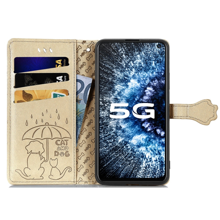 For Vivo iQOO Neo3 Lovely Cat and Dog Embossing Pattern Horizontal Flip Leather Case , with Holder & Card Slots & Wallet & Cartoon Clasp & Lanyard