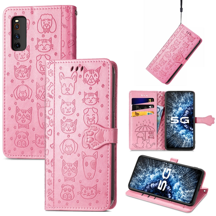 For Vivo iQOO Neo3 Lovely Cat and Dog Embossing Pattern Horizontal Flip Leather Case , with Holder & Card Slots & Wallet & Cartoon Clasp & Lanyard
