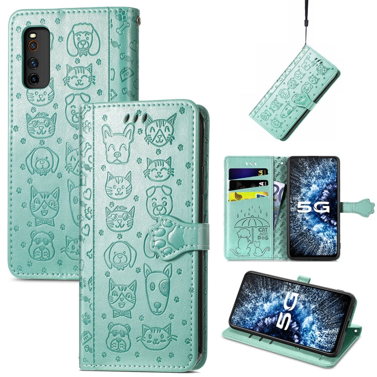 For Vivo iQOO Neo3 Lovely Cat and Dog Embossing Pattern Horizontal Flip Leather Case , with Holder & Card Slots & Wallet & Cartoon Clasp & Lanyard