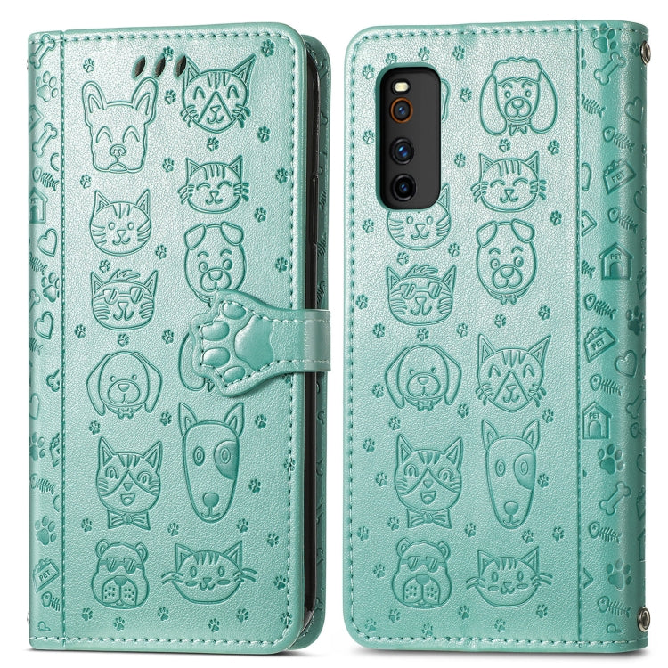 For Vivo iQOO Neo3 Lovely Cat and Dog Embossing Pattern Horizontal Flip Leather Case , with Holder & Card Slots & Wallet & Cartoon Clasp & Lanyard