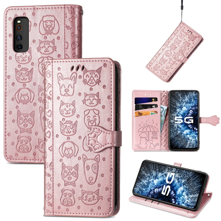 For Vivo iQOO Neo3 Lovely Cat and Dog Embossing Pattern Horizontal Flip Leather Case , with Holder & Card Slots & Wallet & Cartoon Clasp & Lanyard