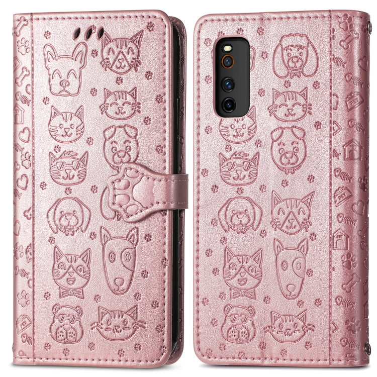 For Vivo iQOO Neo3 Lovely Cat and Dog Embossing Pattern Horizontal Flip Leather Case , with Holder & Card Slots & Wallet & Cartoon Clasp & Lanyard