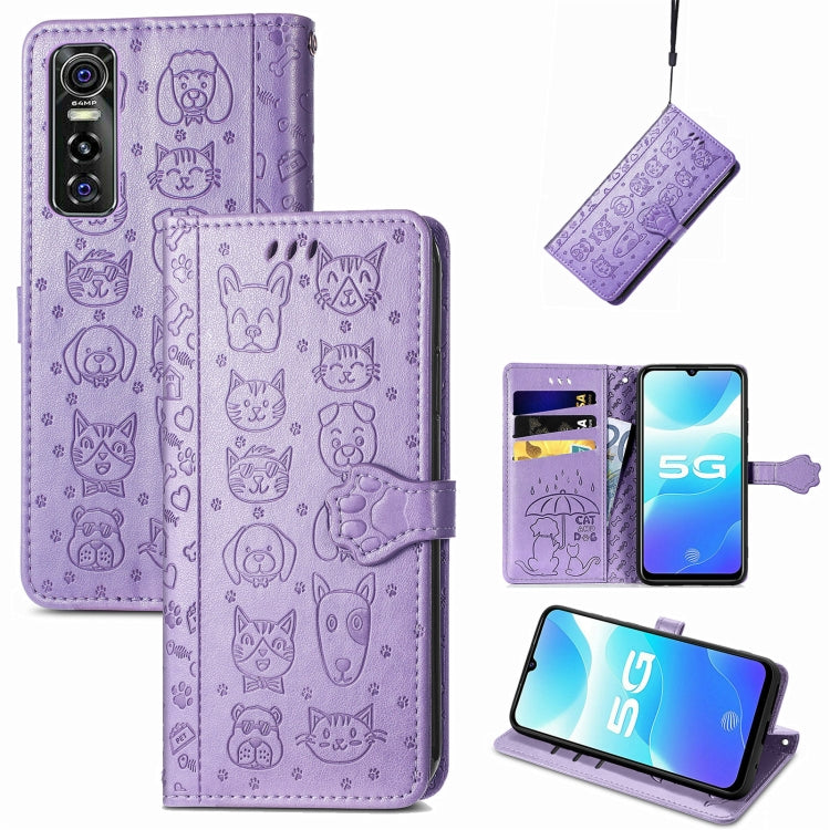 For Vivo S7e 5G Lovely Cat and Dog Embossing Pattern Horizontal Flip Leather Case , with Holder & Card Slots & Wallet & Cartoon Clasp & Lanyard