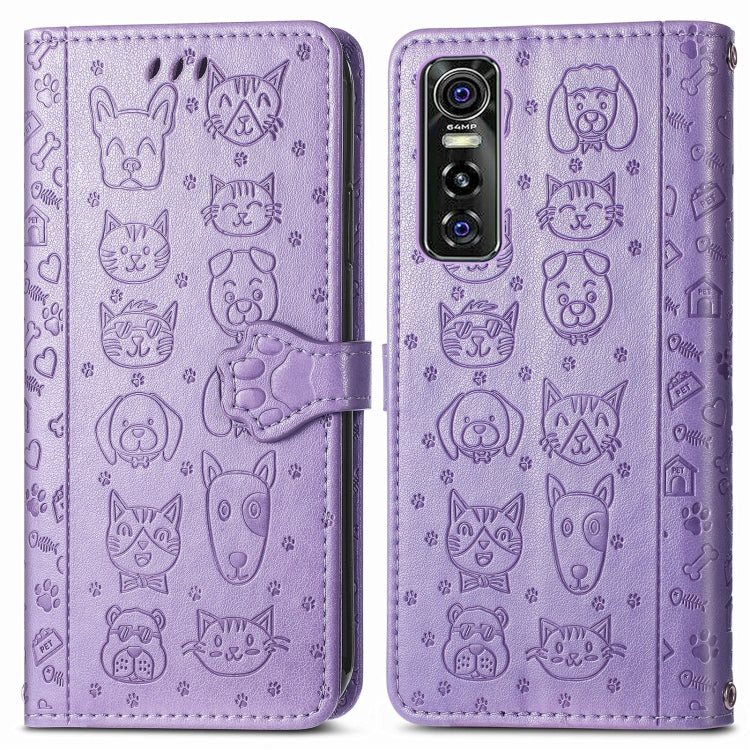 For Vivo S7e 5G Lovely Cat and Dog Embossing Pattern Horizontal Flip Leather Case , with Holder & Card Slots & Wallet & Cartoon Clasp & Lanyard