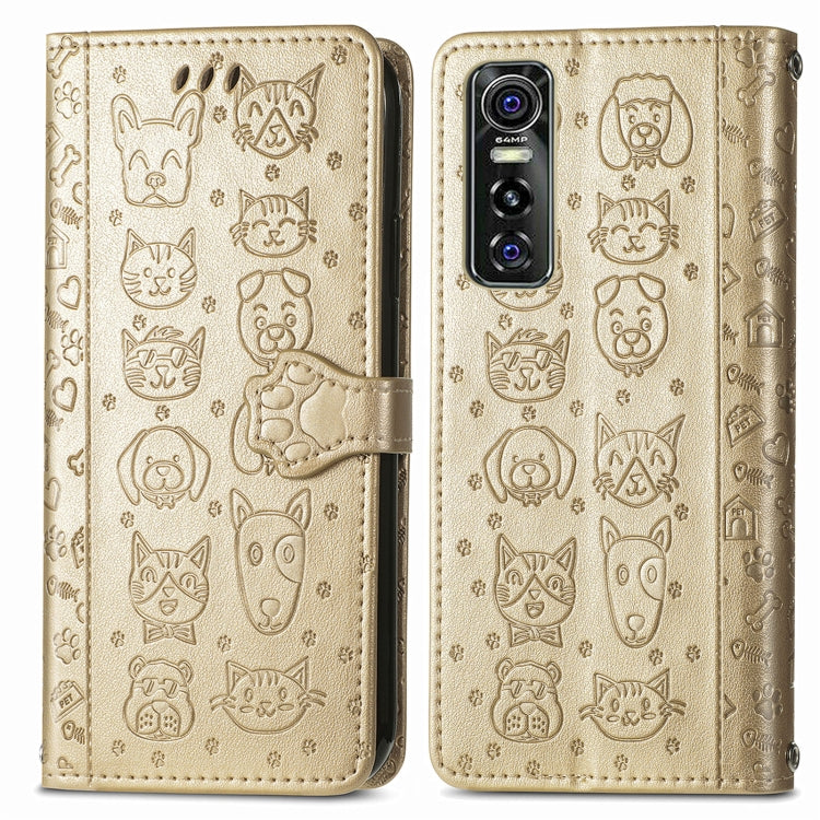 For Vivo S7e 5G Lovely Cat and Dog Embossing Pattern Horizontal Flip Leather Case , with Holder & Card Slots & Wallet & Cartoon Clasp & Lanyard