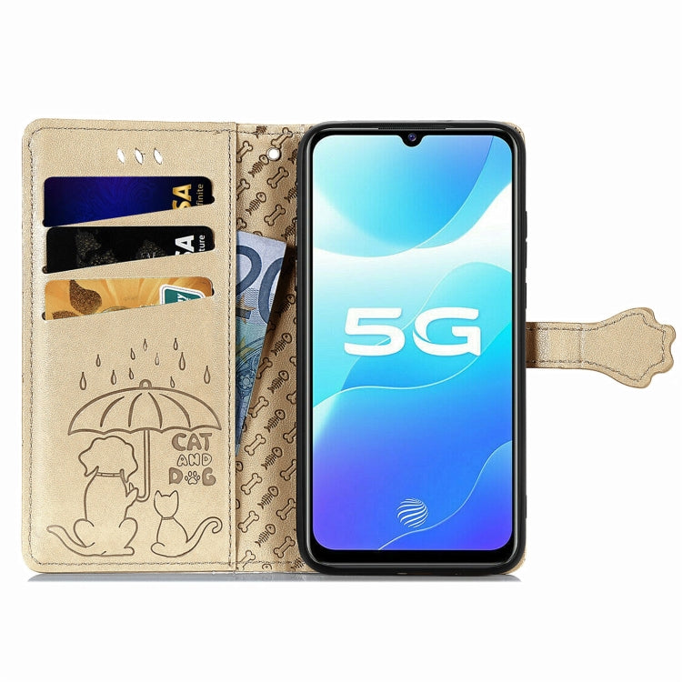 For Vivo S7e 5G Lovely Cat and Dog Embossing Pattern Horizontal Flip Leather Case , with Holder & Card Slots & Wallet & Cartoon Clasp & Lanyard