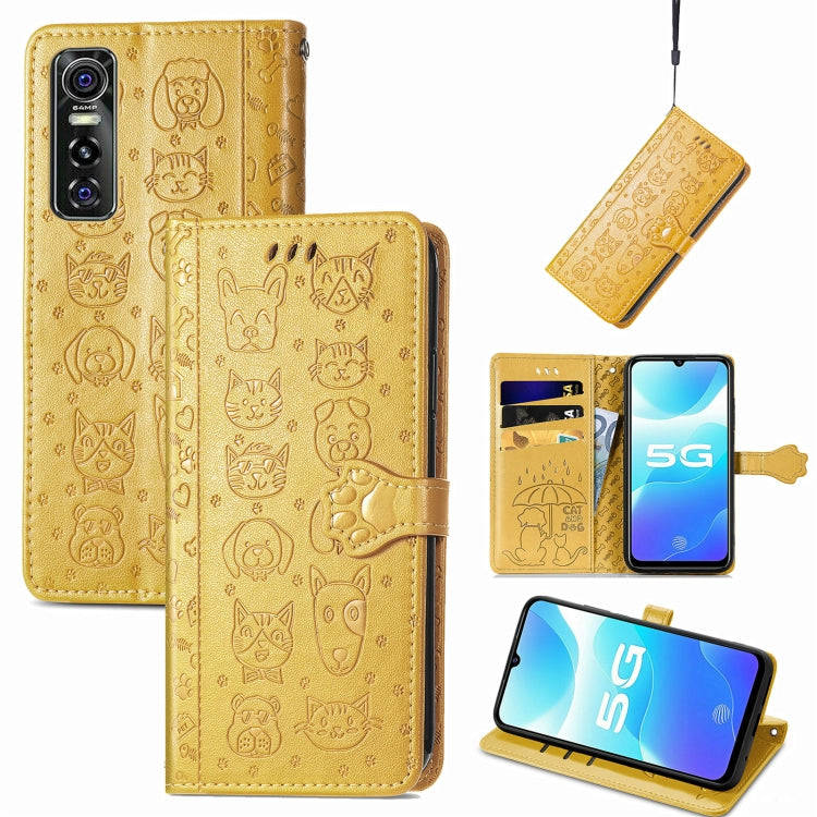 For Vivo S7e 5G Lovely Cat and Dog Embossing Pattern Horizontal Flip Leather Case , with Holder & Card Slots & Wallet & Cartoon Clasp & Lanyard