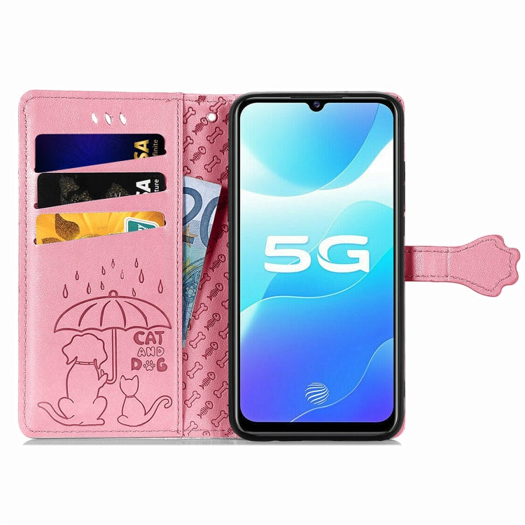 For Vivo S7e 5G Lovely Cat and Dog Embossing Pattern Horizontal Flip Leather Case , with Holder & Card Slots & Wallet & Cartoon Clasp & Lanyard