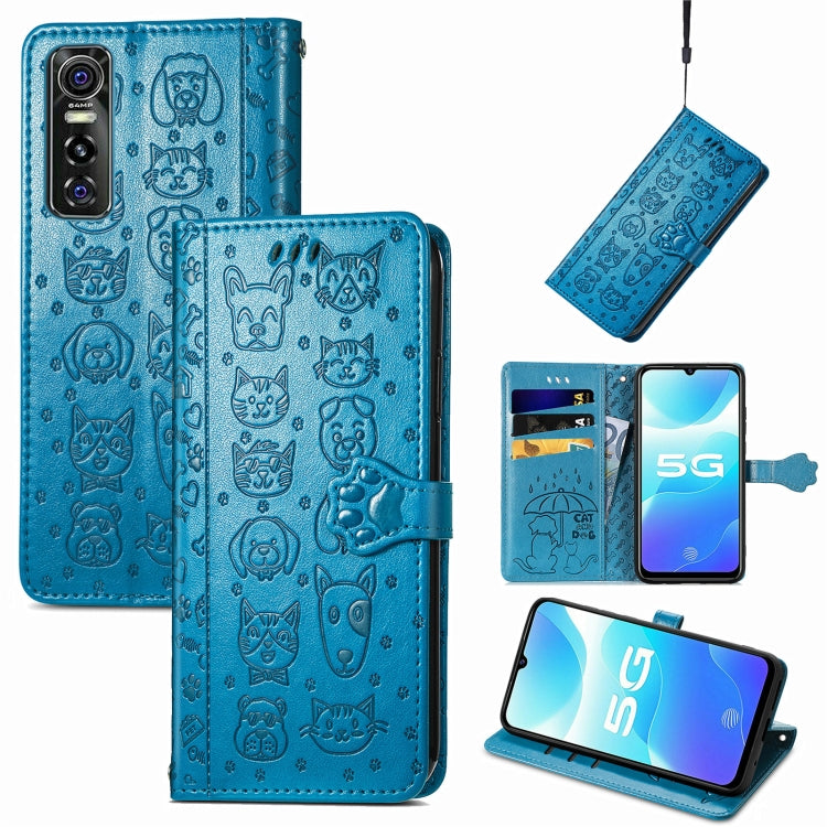 For Vivo S7e 5G Lovely Cat and Dog Embossing Pattern Horizontal Flip Leather Case , with Holder & Card Slots & Wallet & Cartoon Clasp & Lanyard