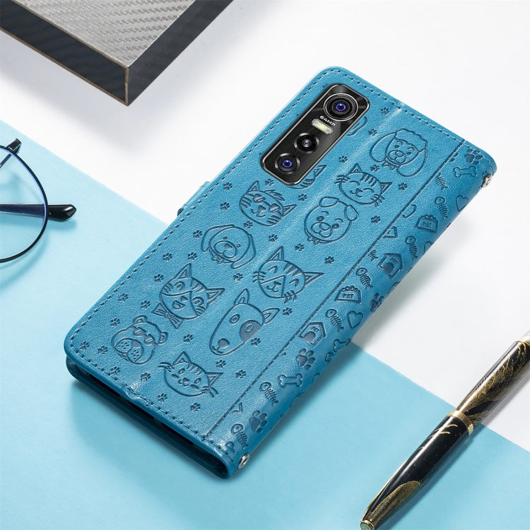 For Vivo S7e 5G Lovely Cat and Dog Embossing Pattern Horizontal Flip Leather Case , with Holder & Card Slots & Wallet & Cartoon Clasp & Lanyard