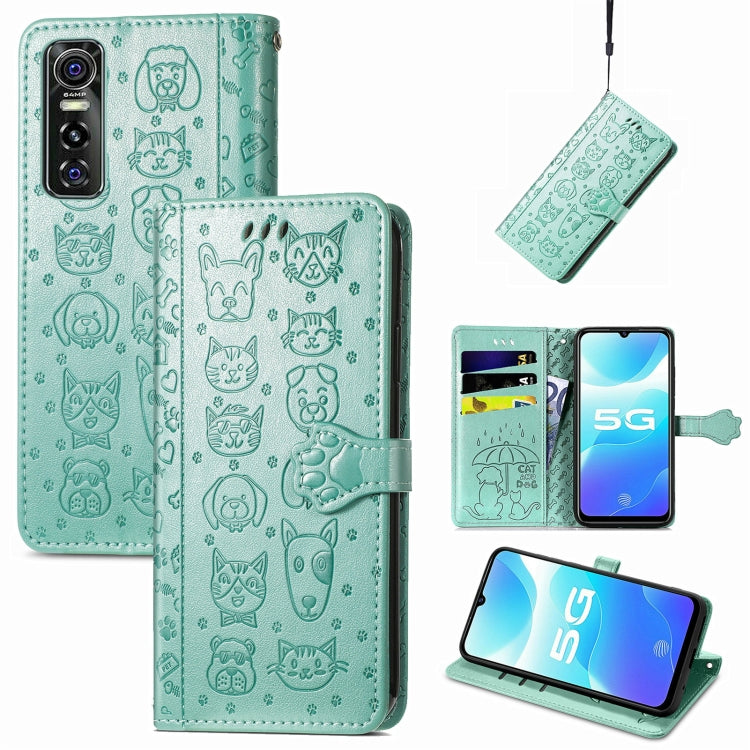 For Vivo S7e 5G Lovely Cat and Dog Embossing Pattern Horizontal Flip Leather Case , with Holder & Card Slots & Wallet & Cartoon Clasp & Lanyard