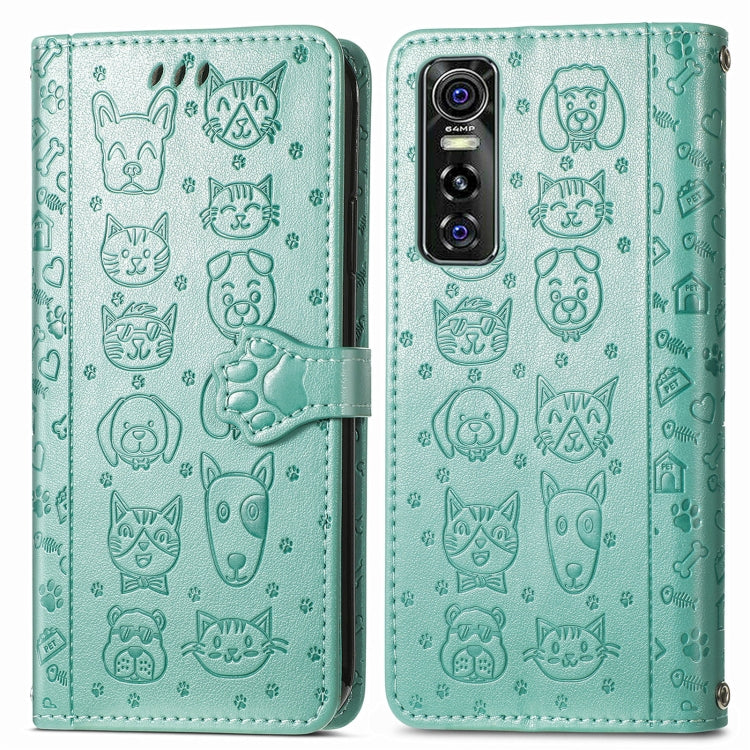 For Vivo S7e 5G Lovely Cat and Dog Embossing Pattern Horizontal Flip Leather Case , with Holder & Card Slots & Wallet & Cartoon Clasp & Lanyard