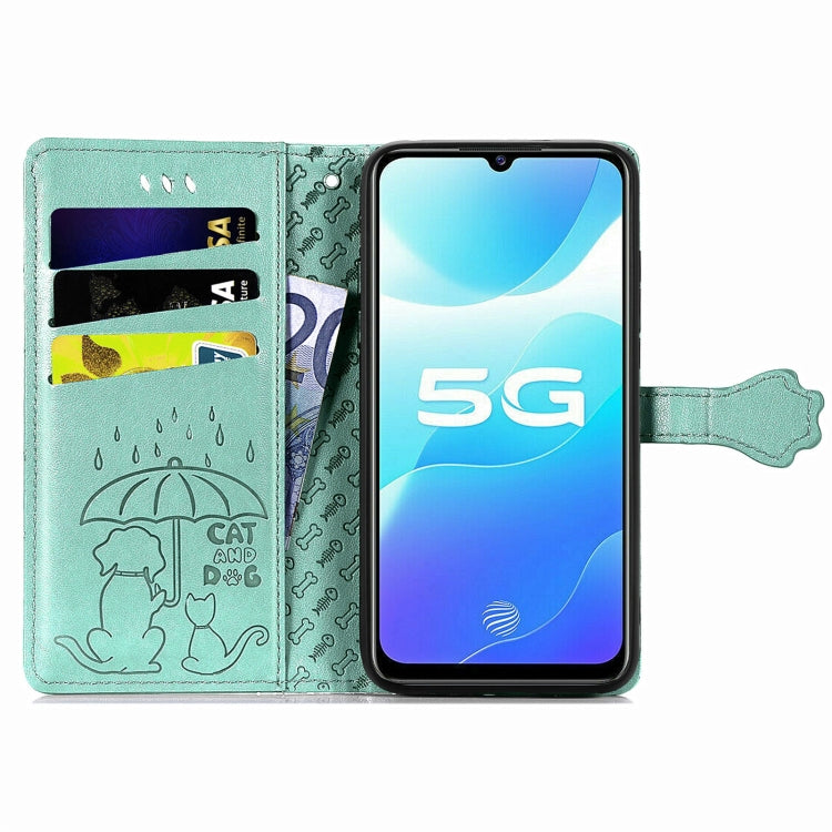 For Vivo S7e 5G Lovely Cat and Dog Embossing Pattern Horizontal Flip Leather Case , with Holder & Card Slots & Wallet & Cartoon Clasp & Lanyard