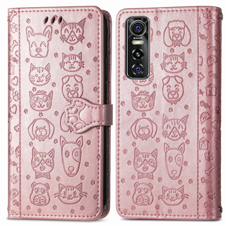 For Vivo S7e 5G Lovely Cat and Dog Embossing Pattern Horizontal Flip Leather Case , with Holder & Card Slots & Wallet & Cartoon Clasp & Lanyard