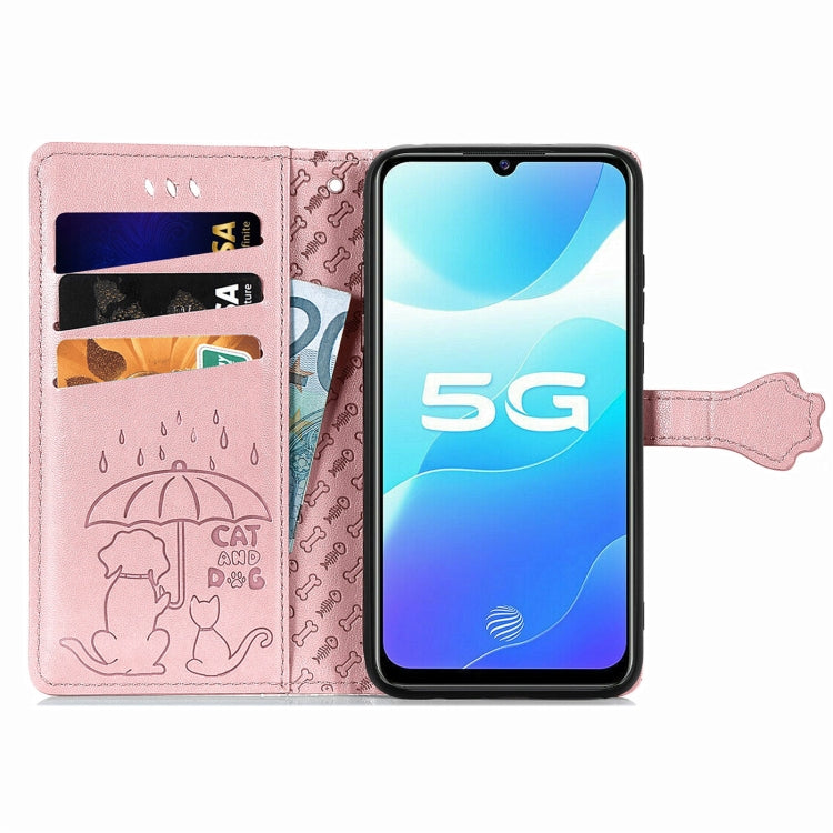For Vivo S7e 5G Lovely Cat and Dog Embossing Pattern Horizontal Flip Leather Case , with Holder & Card Slots & Wallet & Cartoon Clasp & Lanyard