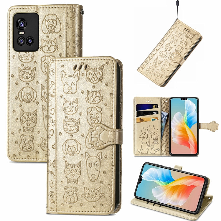 For Vivo S10 Pro Lovely Cat and Dog Embossing Pattern Horizontal Flip Leather Case , with Holder & Card Slots & Wallet & Cartoon Clasp & Lanyard