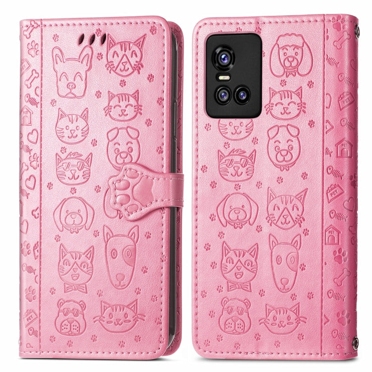 For Vivo S10 Pro Lovely Cat and Dog Embossing Pattern Horizontal Flip Leather Case , with Holder & Card Slots & Wallet & Cartoon Clasp & Lanyard