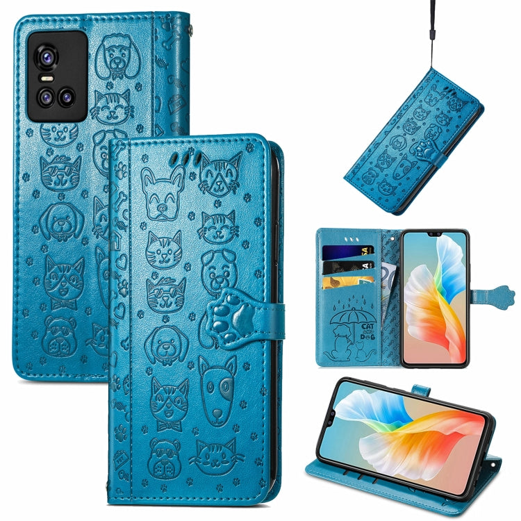 For Vivo S10 Pro Lovely Cat and Dog Embossing Pattern Horizontal Flip Leather Case , with Holder & Card Slots & Wallet & Cartoon Clasp & Lanyard
