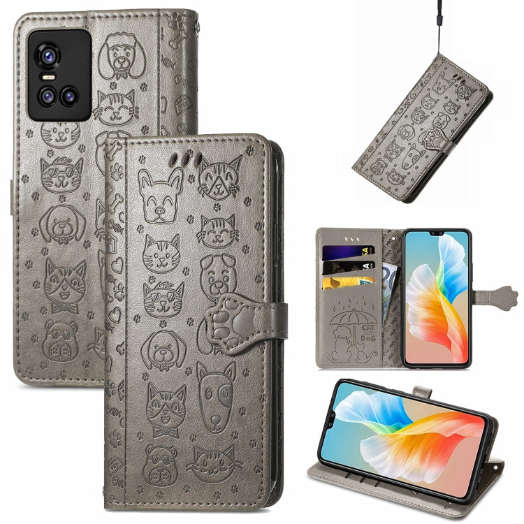For Vivo S10 Lovely Cat and Dog Embossing Pattern Horizontal Flip Leather Case , with Holder & Card Slots & Wallet & Cartoon Clasp & Lanyard