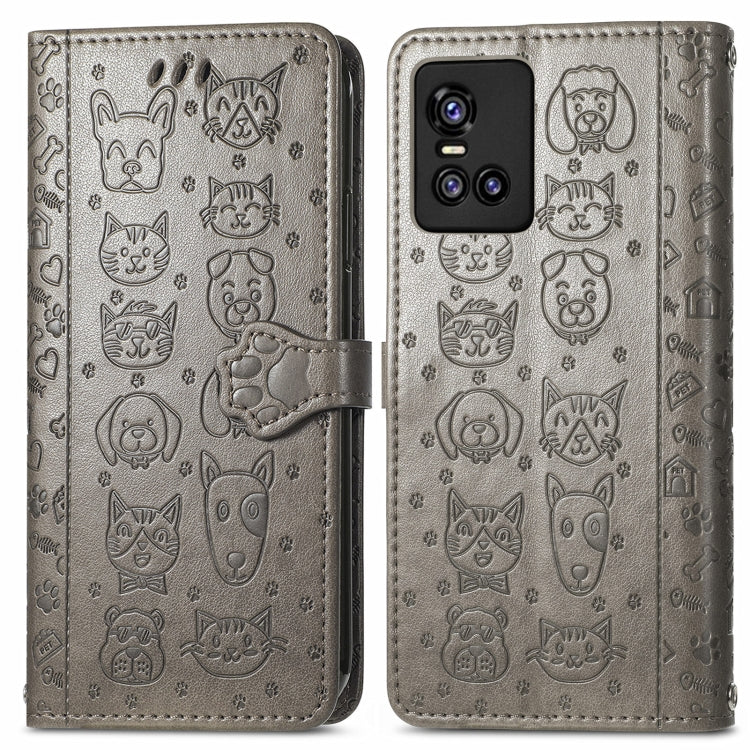 For Vivo S10 Lovely Cat and Dog Embossing Pattern Horizontal Flip Leather Case , with Holder & Card Slots & Wallet & Cartoon Clasp & Lanyard