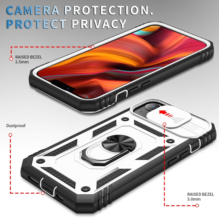 For iPhone 13 Sliding Camera Cover Design TPU + PC Protective Case with 360 Degree Rotating Holder & Card Slot